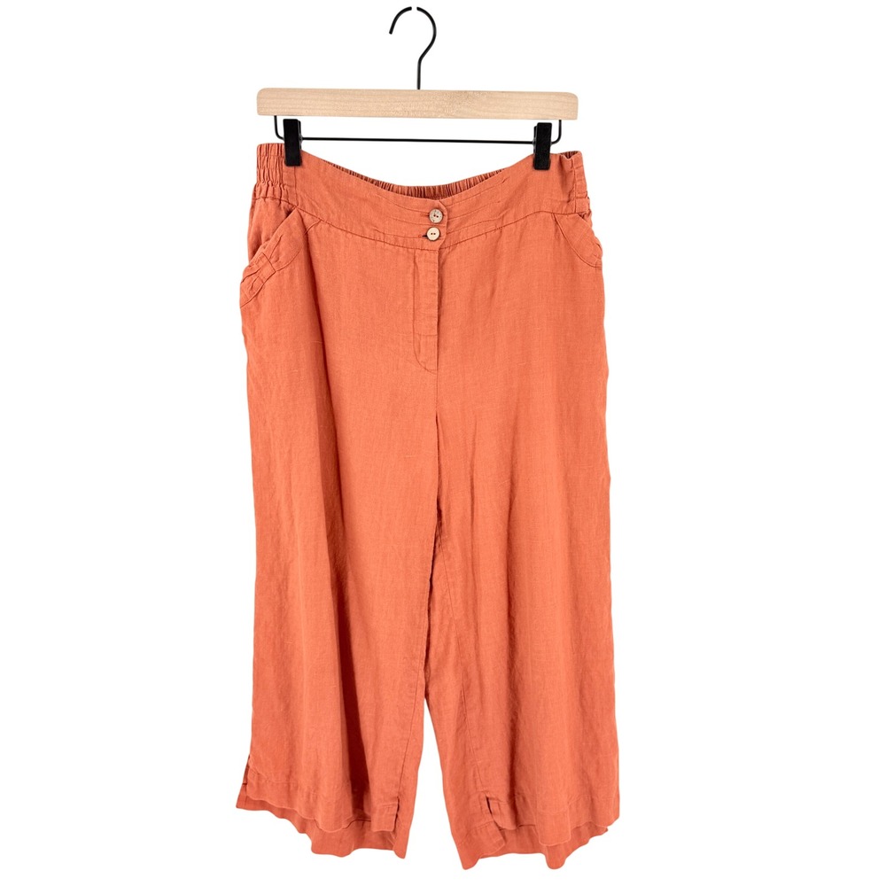 Yuvita Linen Wide Leg Pants Orange Large Boho Coastal Sustainable Lagenlook